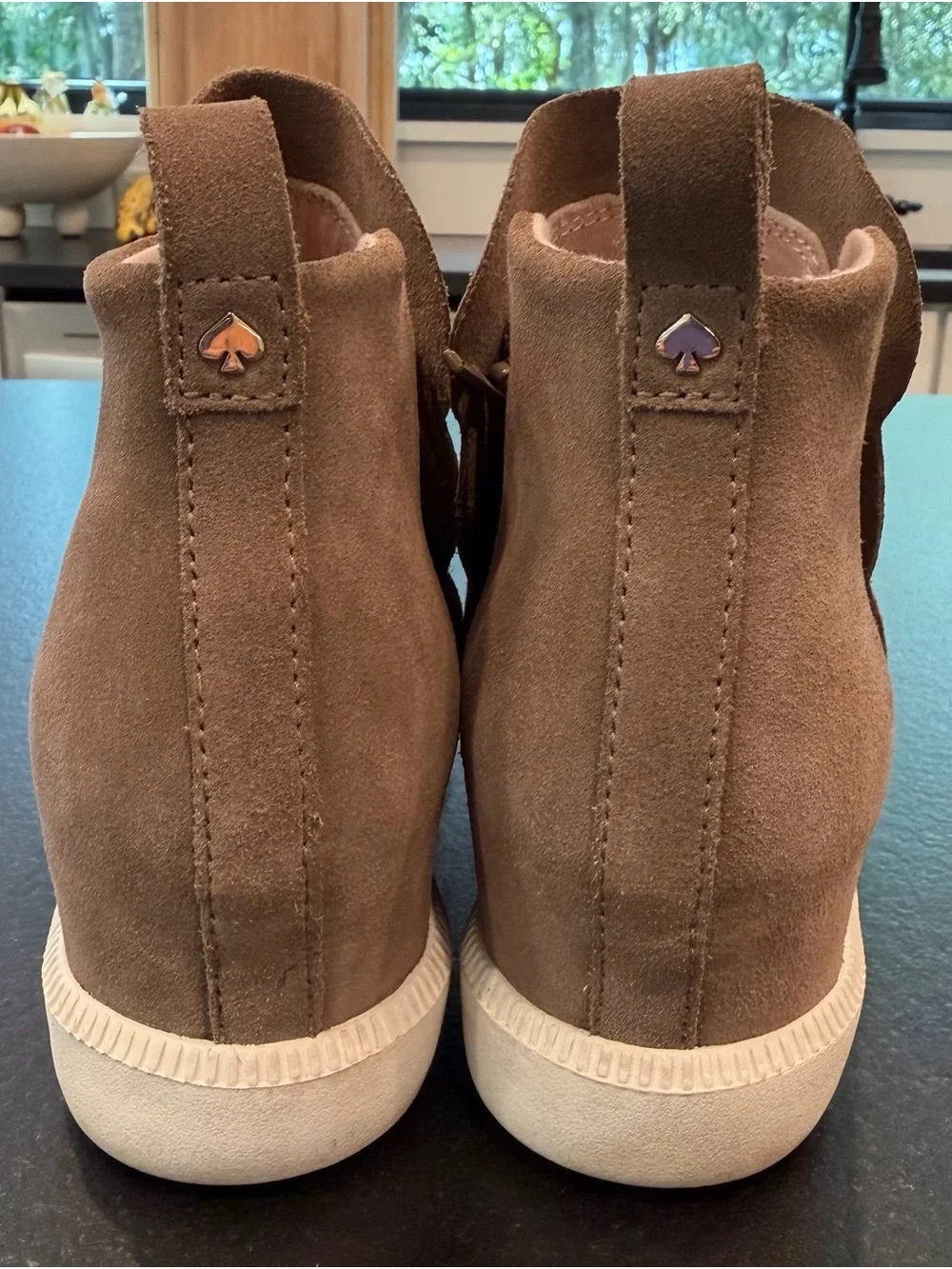 Kate Spade Wilkes Taupe Suede Wedge Sneaker Ankle Booties Size 7